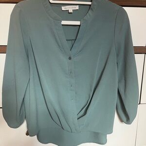Olive & Oak Teal Wrap Blouse with Mandarin Collar